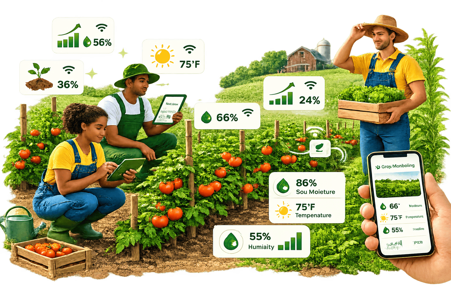 Crop monitoring dashboard with plant growth records and field inspection imagery